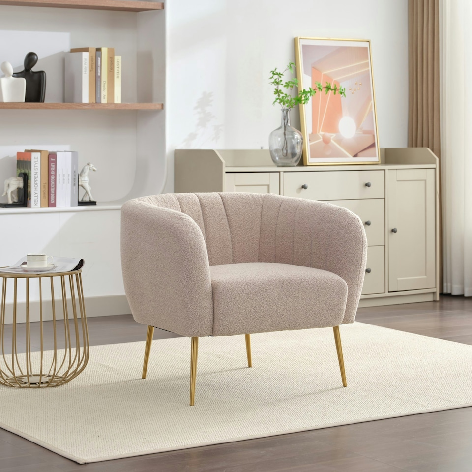 image 1 of Ronan Boucle Fabric Accent Chair - Light Brown