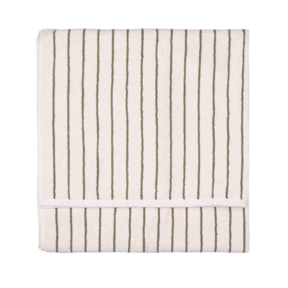 image 1 of Yard Hebden Narrow Striped Cotton XL Bath Sheet | Green | Olive | Extra large bath sheet | 1