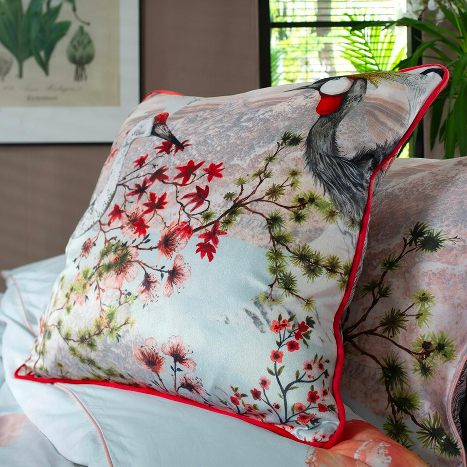 image 1 of Tsuru Nichi Duvet Cover Set – 100% Cotton, 200 Thread Count, Digital Print & Piped Edge Multi | Multicoloured | King