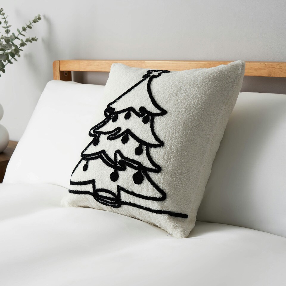image 1 of BHS Christmas Tree Tufted Cushion, Natural Cream | Black
