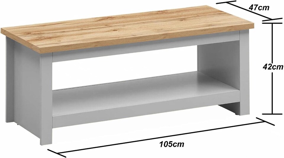 image 1 of Lisbon Grey and Oak Coffee Table With Open Shelf Storage