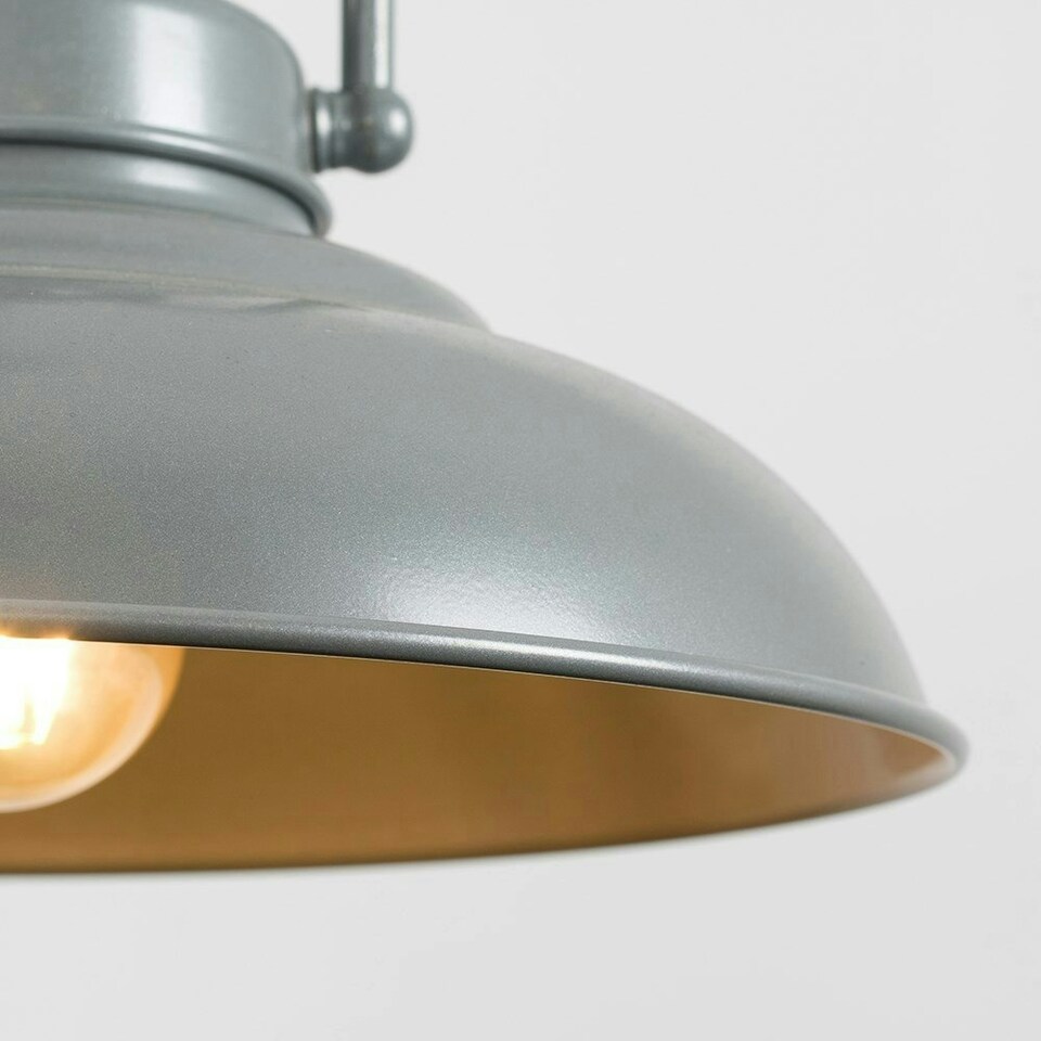 image 1 of ValueLights Industrial Style Satin Grey Metal Ceiling Pendant Light Fitting
