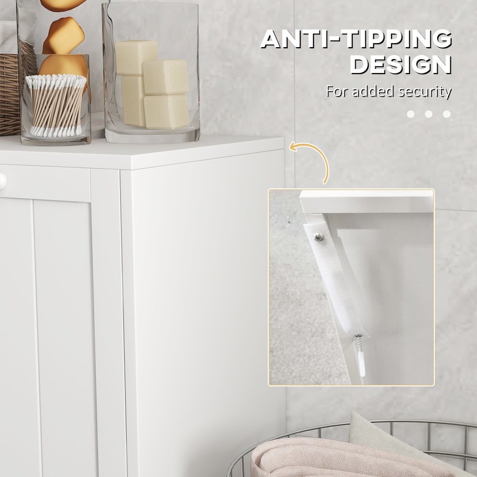 image 1 of kleankin 2 Doors Laundry Cabinet, Bathroom Cabinet with 2 Tilt-Out Hampers, Modern Storage Unit for Washroom, White