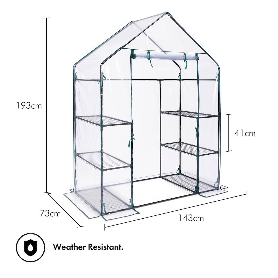image 1 of VonHaus Walk In Greenhouse with 6 Shelves & PVC Cover
