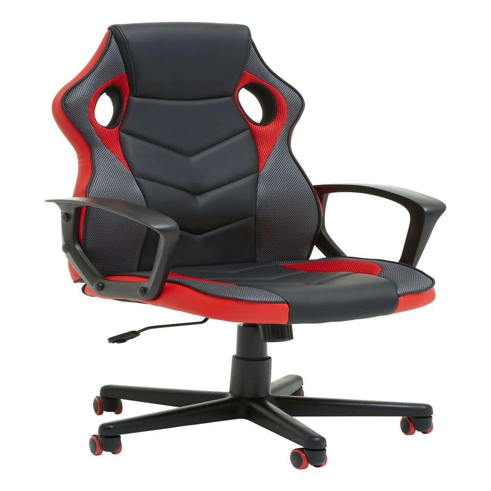 image 1 of Interiors By Premier Ergonomic Black And Red Pu Home Office Chair, Comfortable Work From Home Chair, Movable Ergonomic Chair