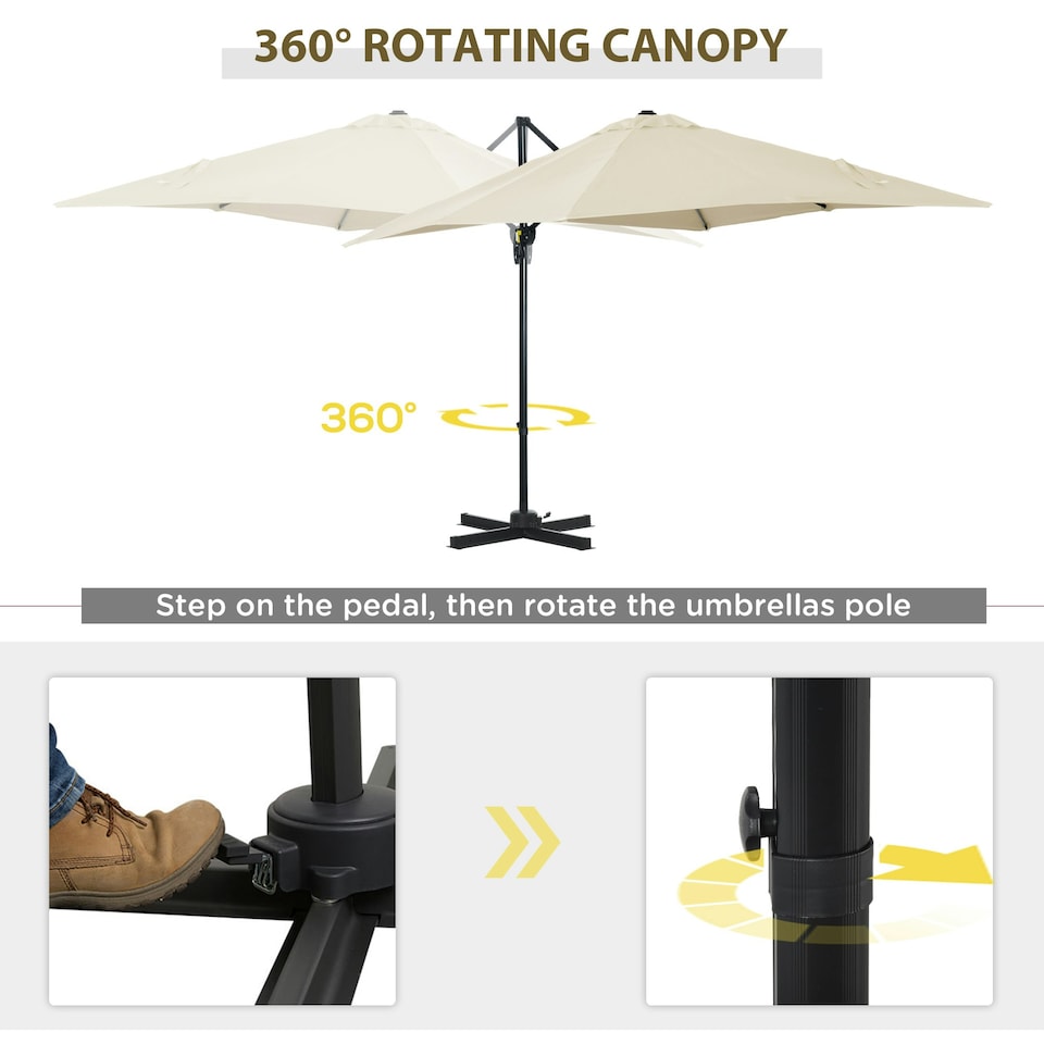 image 1 of Outsunny Square Cantilever Roma Parasol, 360-Degree Rotation, Cream White