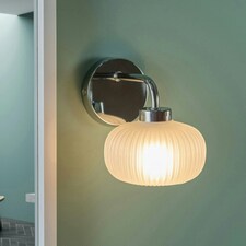 ValueLights Amaia Polished Chrome IP44 Rated Single Frosted Ribbed Glass Wall Light