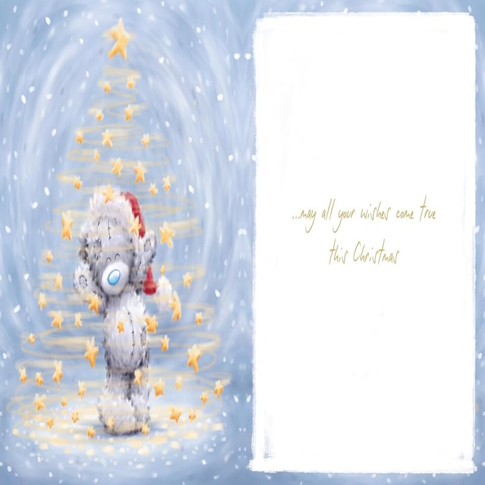 image 1 of Bear Surrounded By Stars In Tree Shape Open Christmas Card