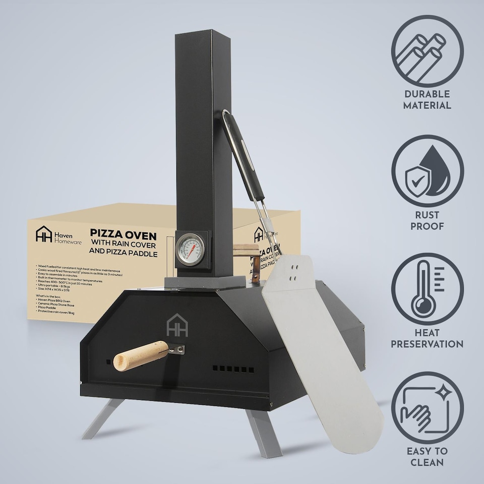 image 1 of Haven Outdoor Wood Fired Pizza Oven with Pizza Stone, Pizza Paddle & Rain Cover