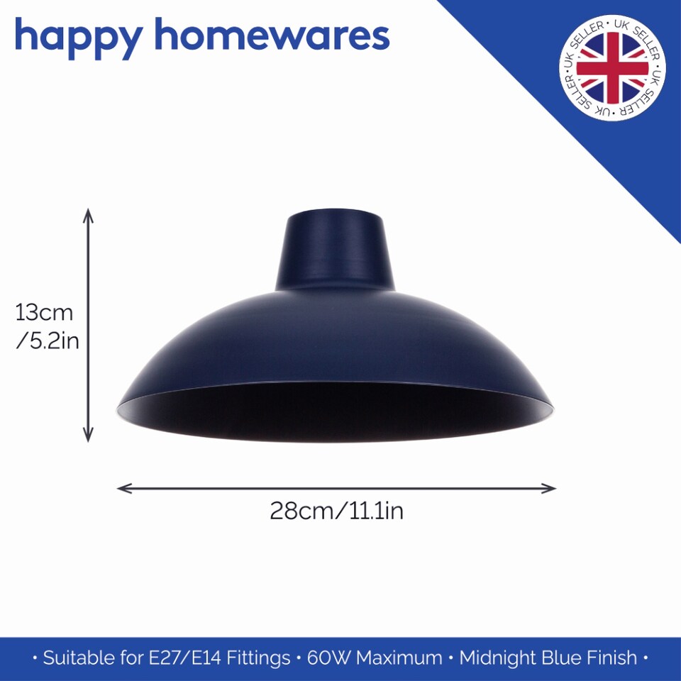 image 1 of Industrial Retro Designed Matt Midnight Blue Curved Metal Ceiling Pendant Shade | Blue