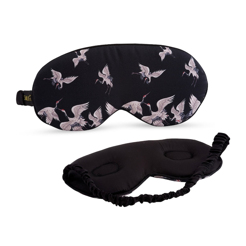 image 1 of SMUG Cloud Padded Satin Sleep Mask - Moonlit Cranes Print