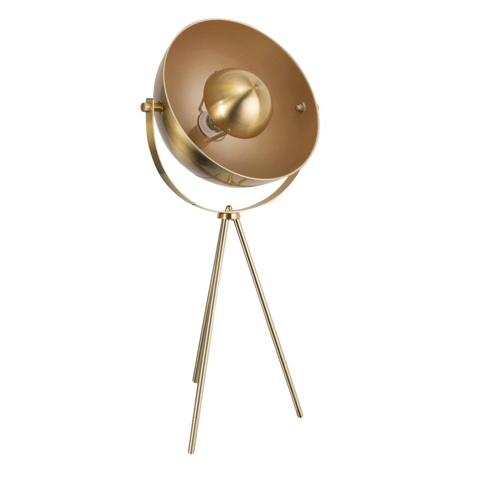 image 1 of First Choice Lighting Pair of Retro Satin Brass Tripod Table Lamps Bronze | Gold