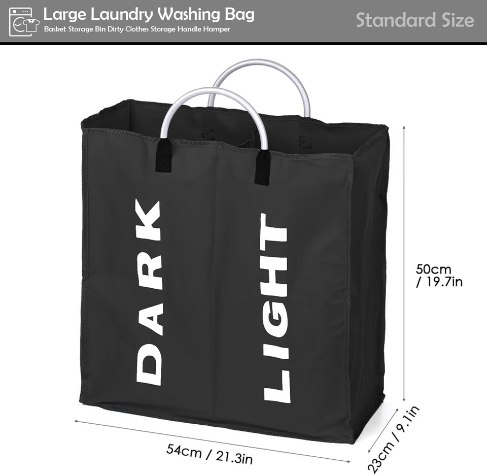 image 1 of Double Collapsible Laundry Basket Bag Divided Clothes Hamper with Handles Foldable Washing Basket for Laundry Sorting Storage