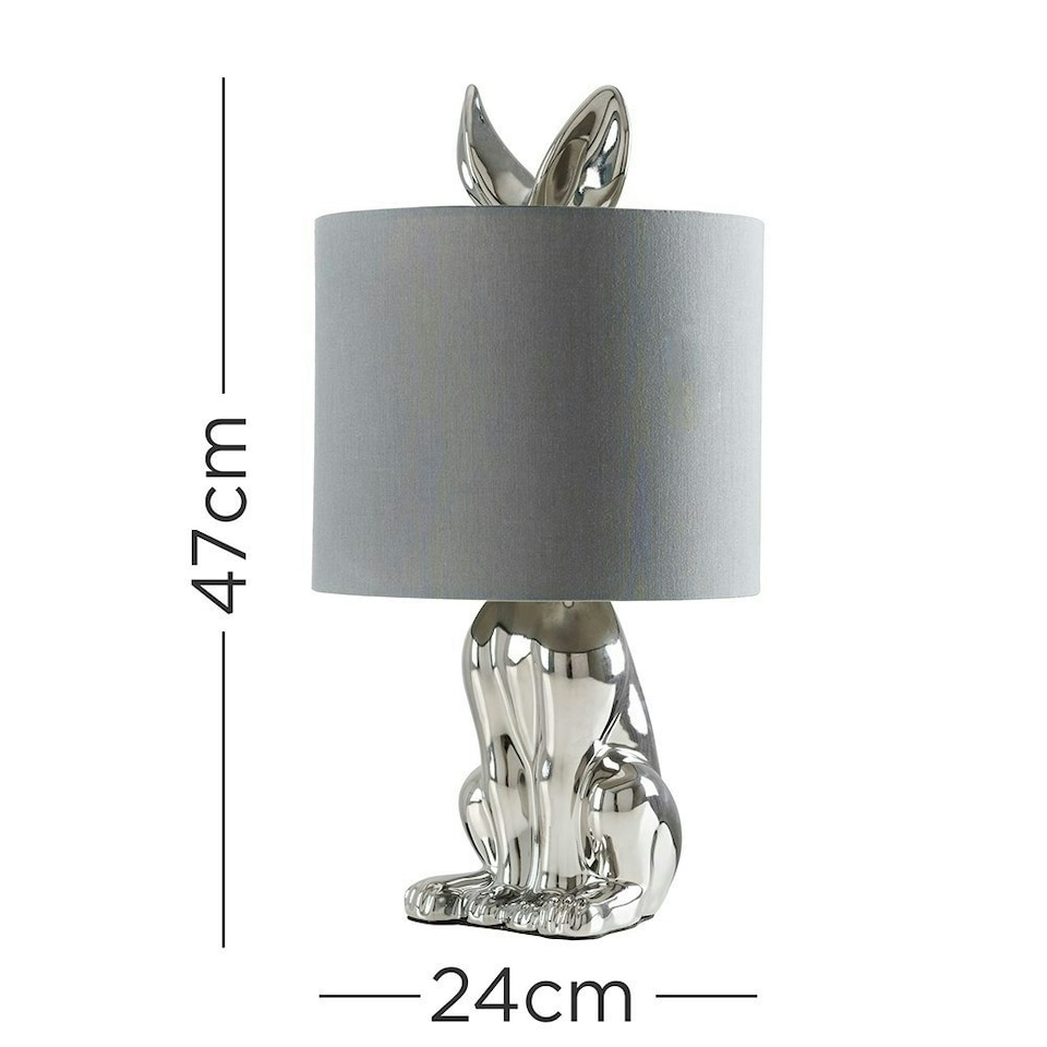 image 1 of ValueLights Lepus Pair of Modern Chrome Ceramic Rabbit/Hare Table Lamps with Grey Shade - Complete with 4w LED Bulbs 3000K