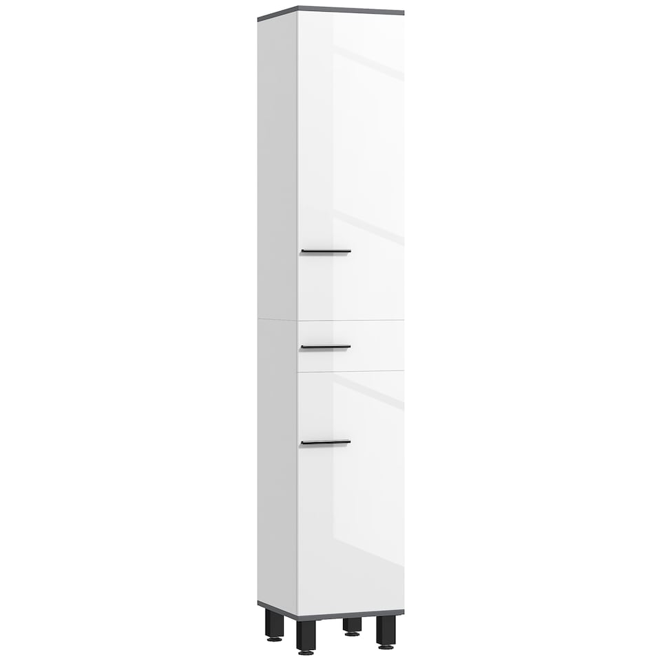 image 1 of HOMCOM Bathroom Storage Cabinet, Tall Cabinet, Bathroom Storage Unit with Adjustable Shelves, Double Doors and Drawer