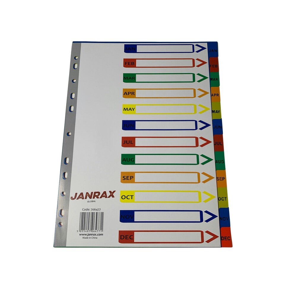 image 1 of A4 Jan - Dec Month Polypropylene Dividers with Reinforced Index Cover
