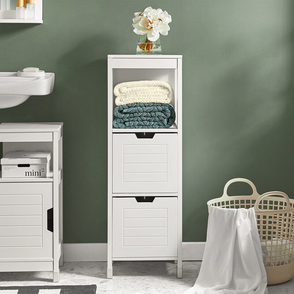 image 1 of SoBuy FRG127-W,Narrow Bathroom Cabinet with 2 Drawers and 1 Shelf | White | White