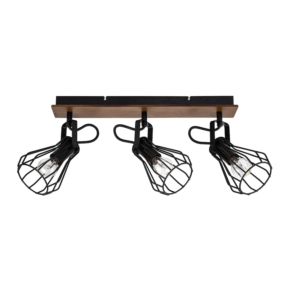image 1 of COSYLYTE Kendan 3 Light Matt Black Wire Shade Spotlight with Wooden Backplate | Black | Walnut wood | 1