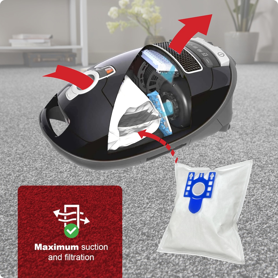 image 1 of SPARES2GO Ultra Strong Bags for Miele GN C2 C3 CX1 S2111 TT5000 S5210 S5211 S5261 S8320 Cat & Dog Vacuum Cleaners (Pack of 4 + Filters)