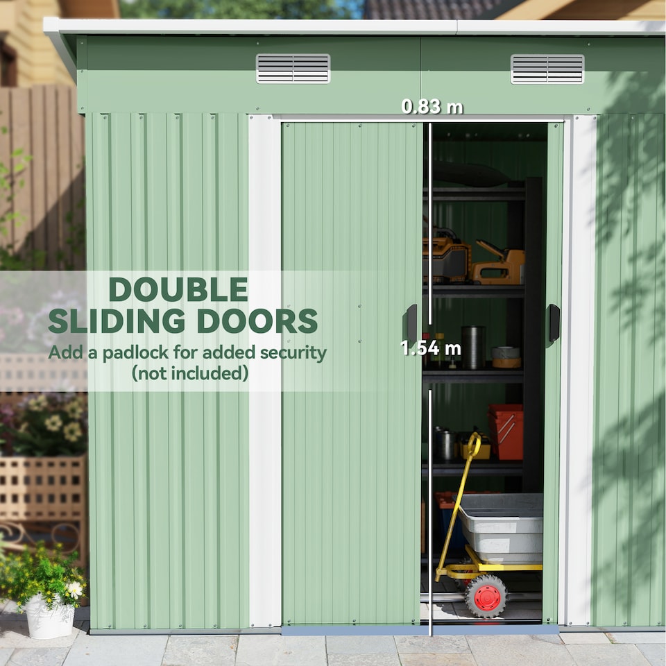 image 1 of Outsunny 7 x 4ft Outdoor Storage Shed, Lean to Metal Garden Shed with Foundation Kit for Log, Rubbish Bin, Tool, Lawnmower, Bike, Light Green