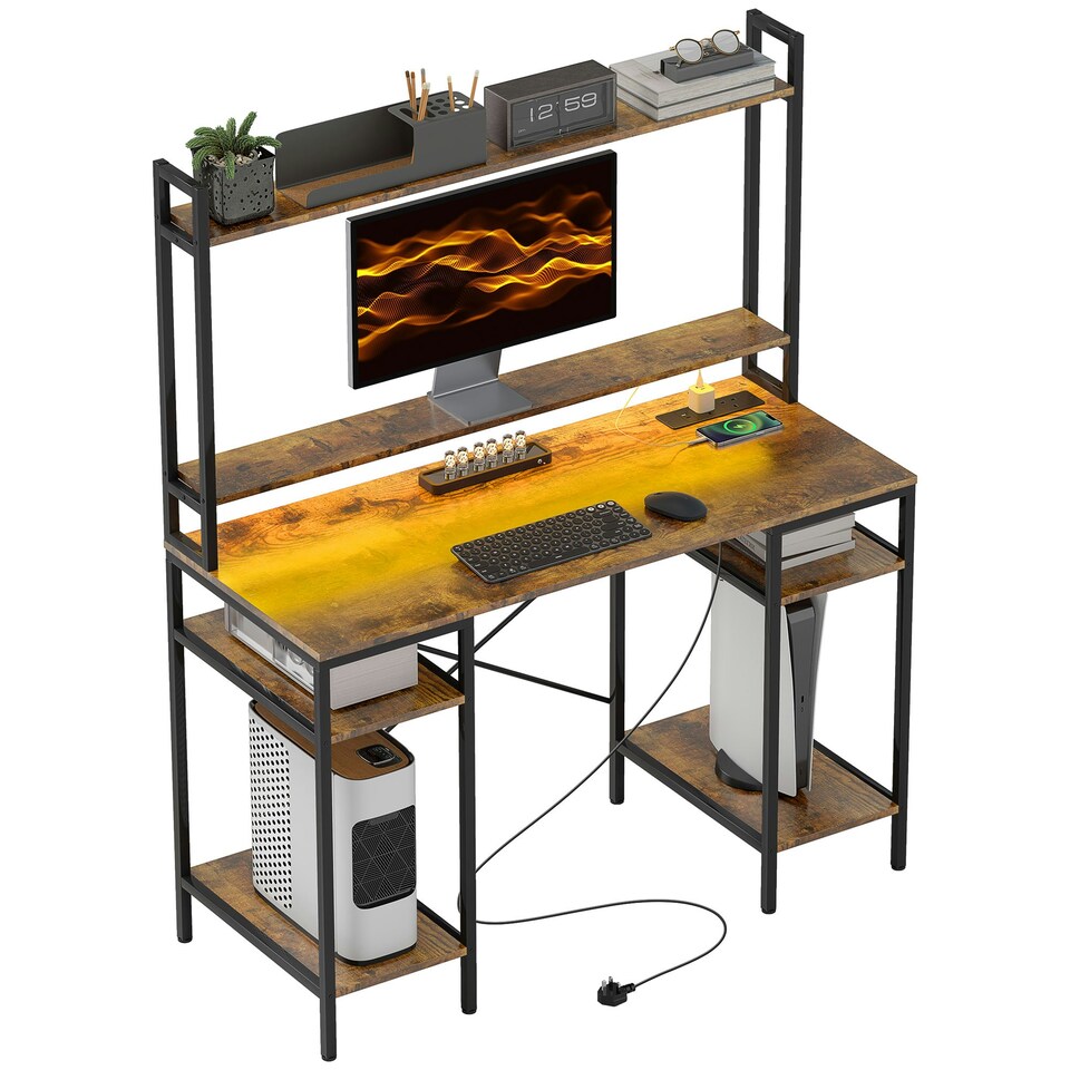 image 1 of HOMCOM Computer Desk Home Office Desk with Monitor Stand Black