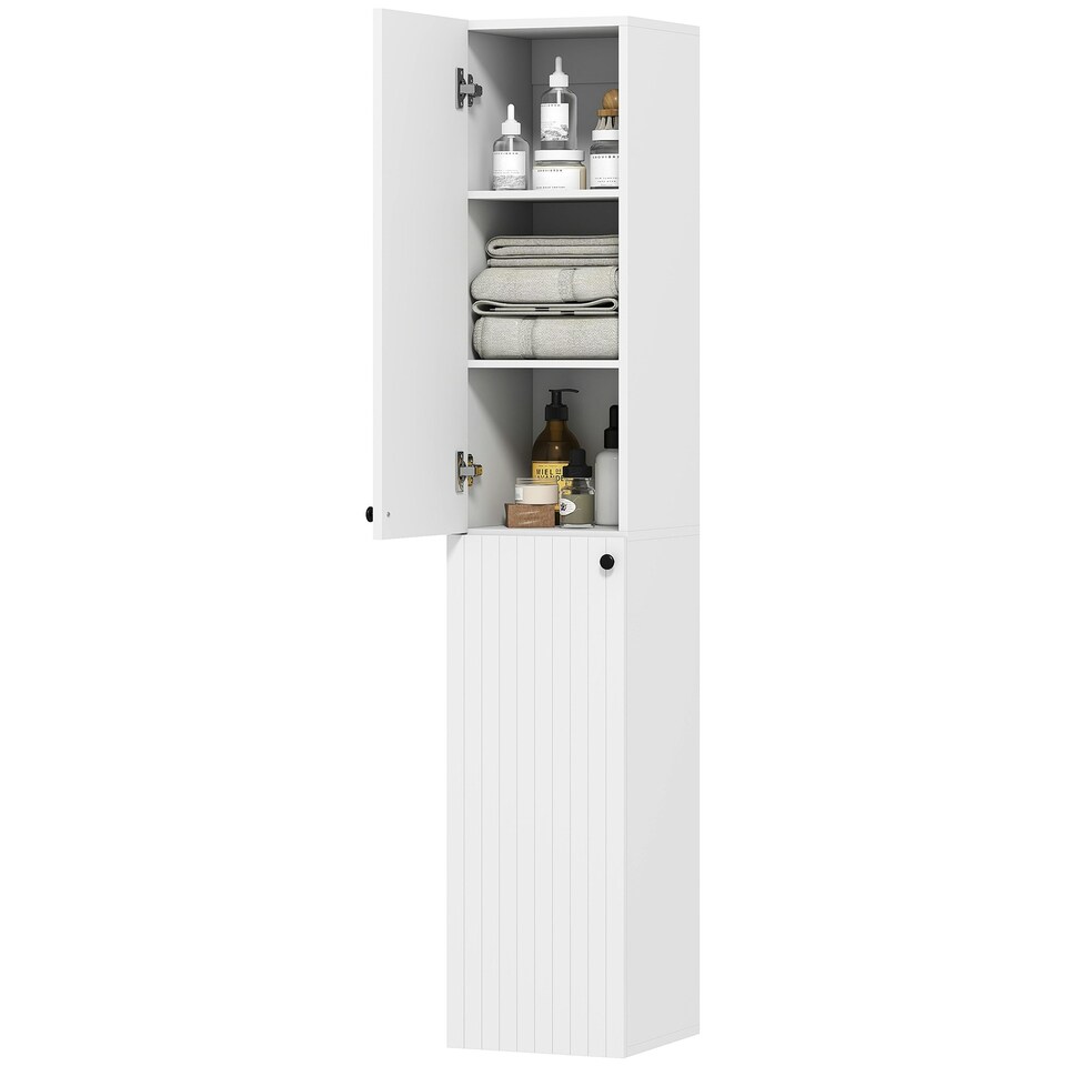 image 1 of HOMCOM Wall Mounted Slim Bathroom Storage Cabinet with 6-Tier Shelf White | White | 30W x 30D x 161H cm