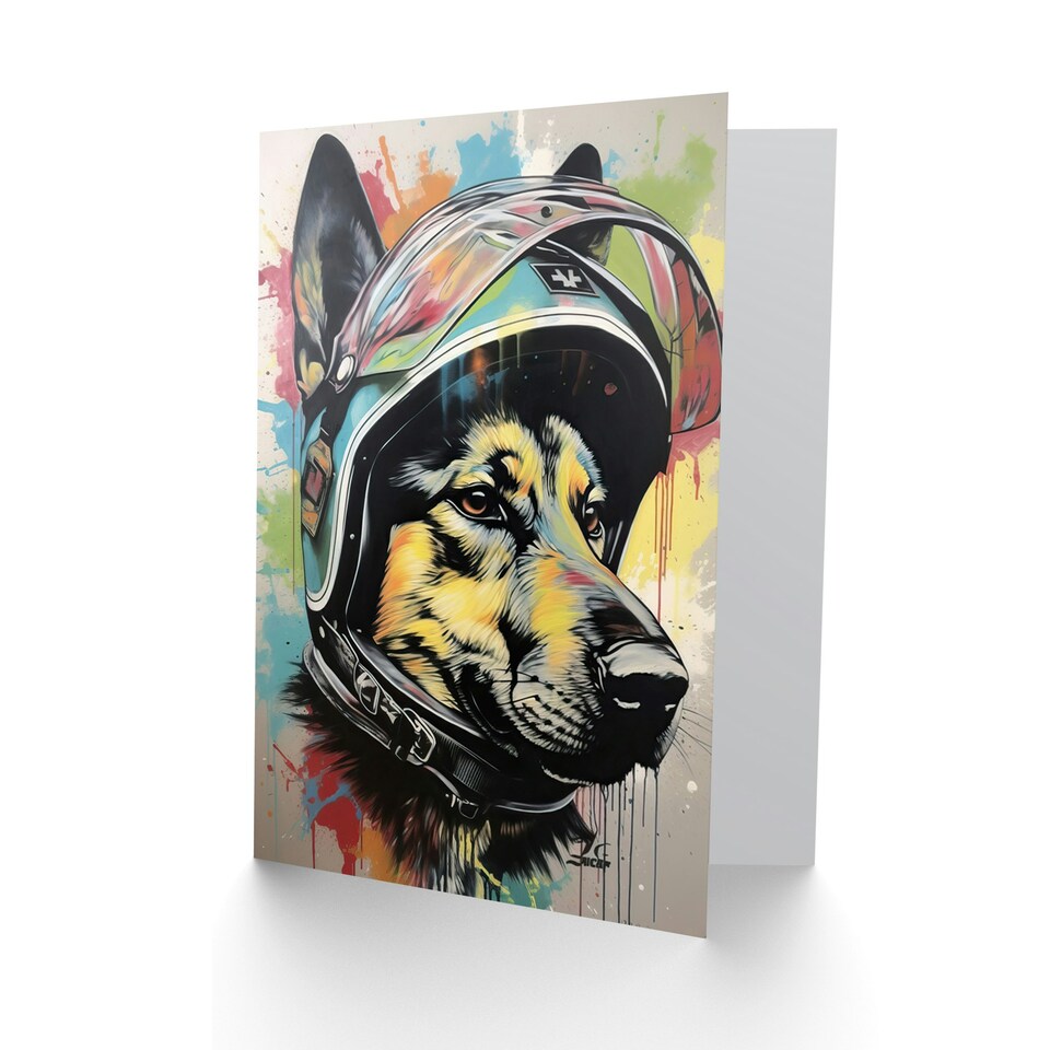 image 1 of Fun Alsatian Dog Crash Helmet for Husband Him Dad Son Art Card
