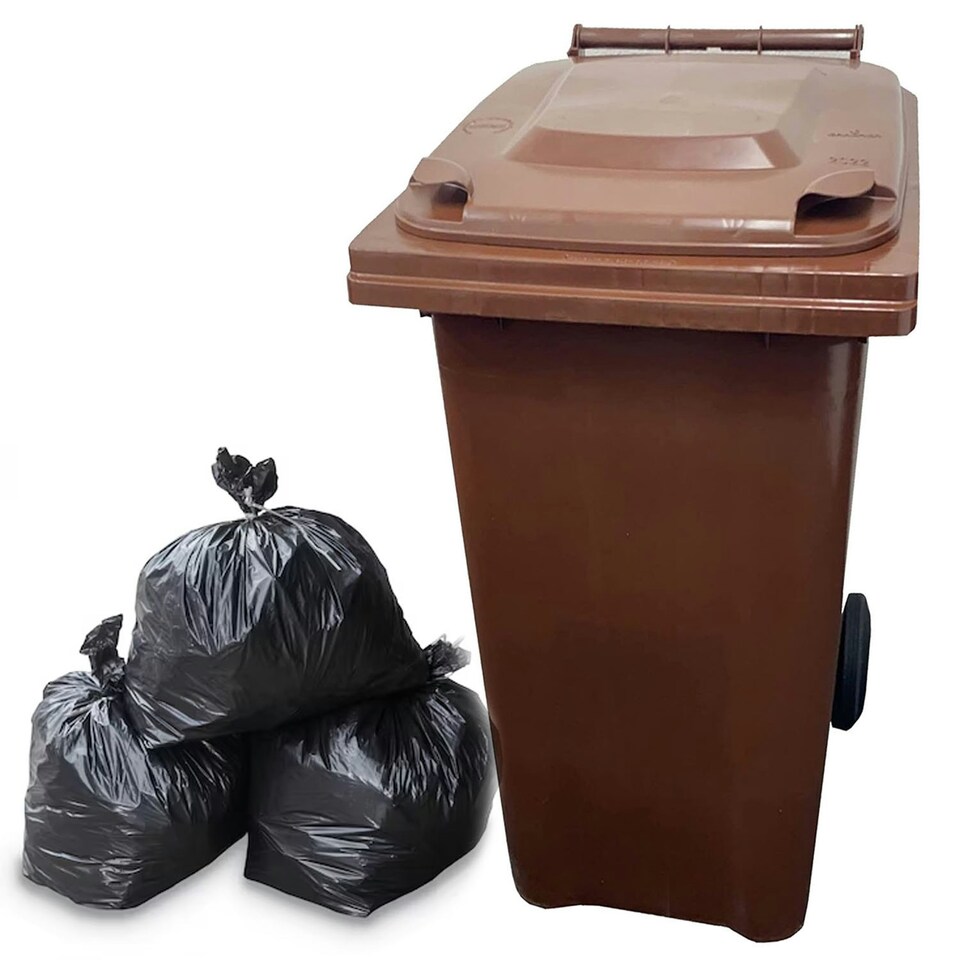 image 1 of Brown 140L Compact Sized Waste Recycling Wheelie Bins With Strong Rubber Wheels & Lid Brown
