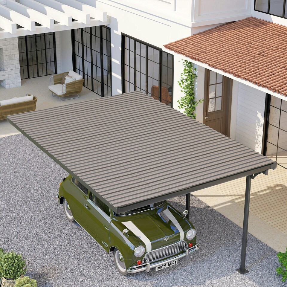 image 1 of Outsunny Pack of 12 Metal Roofing Sheets for Greenhouse, Grey Wood Effect Grey