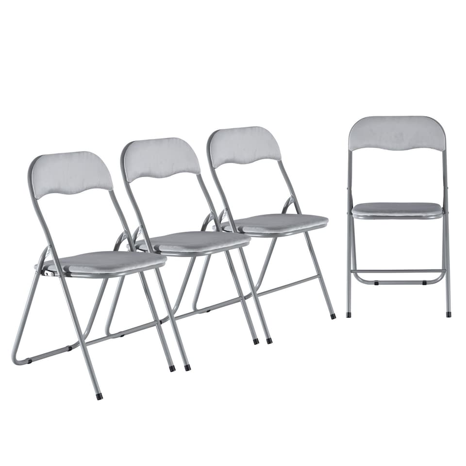 image 1 of 4-Pc Folding Chair Set with Cushioned Velvet Seat and Back | Grey | 4