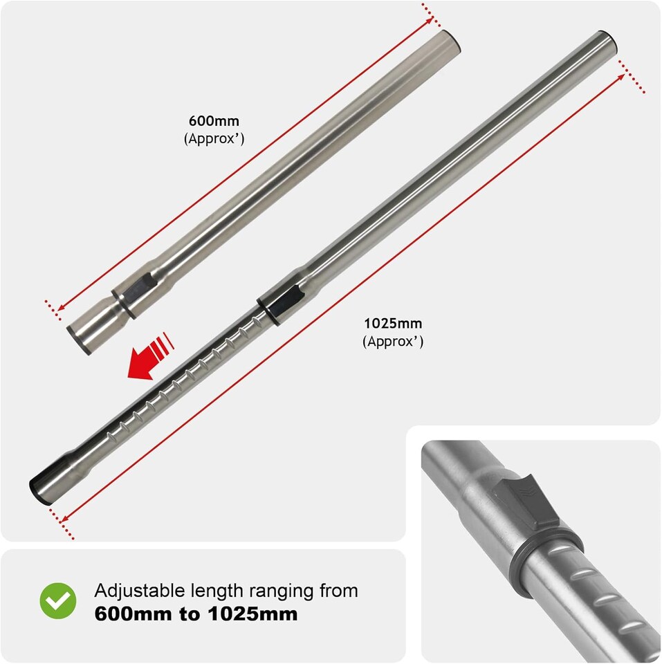 image 1 of SPARES2GO Telescopic Rod Tube Handle for Miele S2110 S6240 S5210 S5211 SGEA3 C3 Complete