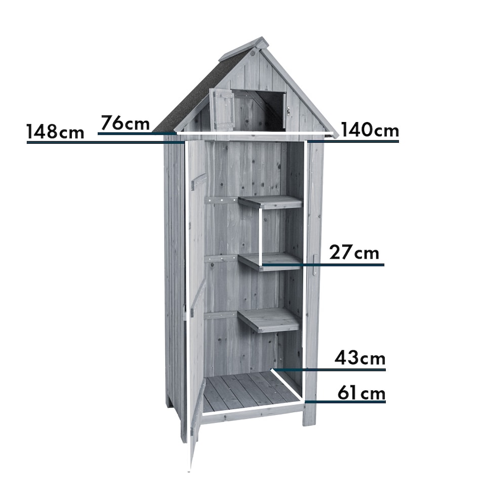 image 1 of JSH Bideford Tall 180cm Wooden Garden Storage Shed Unit with Pitched Roof - Grey