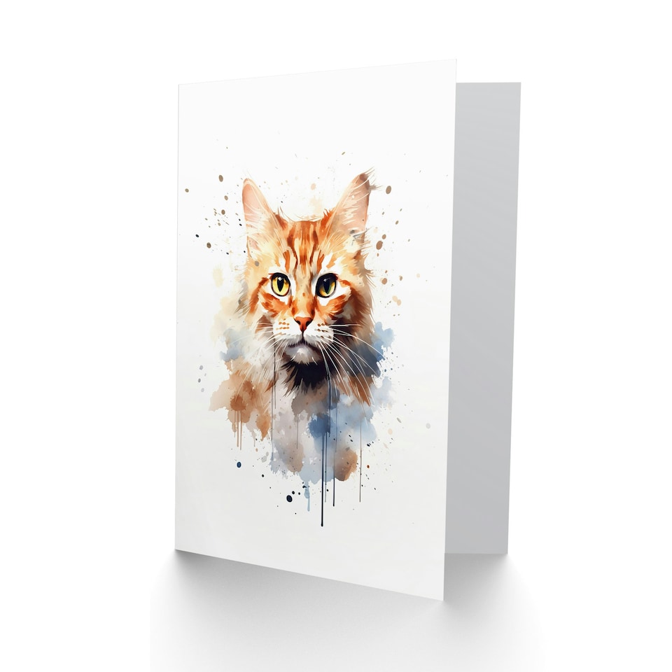 image 1 of Orange Tabby Watercolour Pet Portrait Cat Lover Card