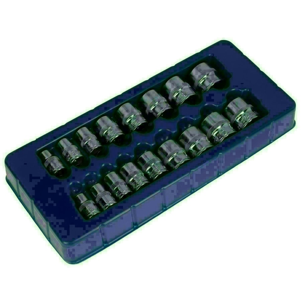 image 1 of 3/8" Drive Shallow Metric MM Sockets 6 Sided Single Hex 8mm - 24mm 17pc