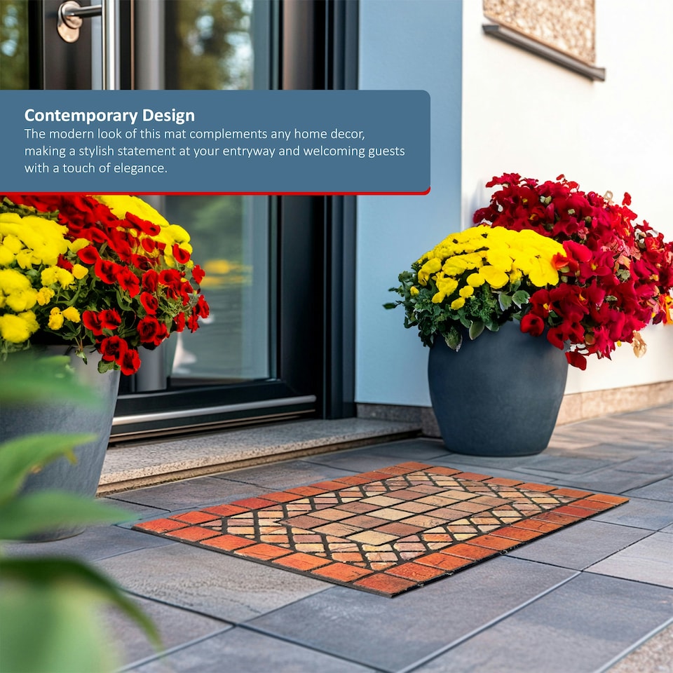 image 1 of Nicoman Rubber Elegant Red Tile Doormat - 60x40cm