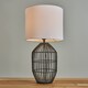 image 1 of ValueLights Hollins Matte Black Rattan Table Lamp White Shade and Bulb