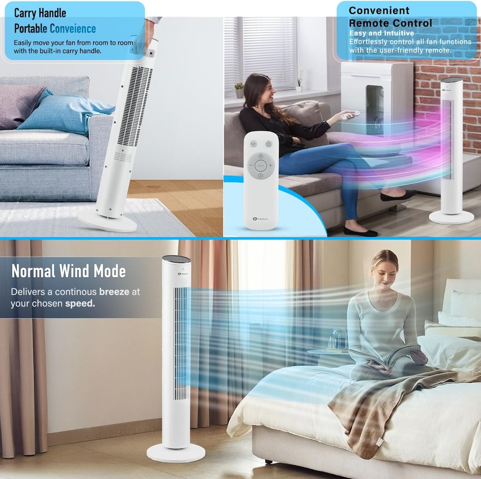 image 1 of PureMate 43-Inch Oscillating Tower Fan - white