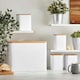 image 2 of Cooks Professional Kitchen Storage Set | 5-Piece Square with Bamboo Lids | Bread Biscuit Tea Coffee Sugar | White