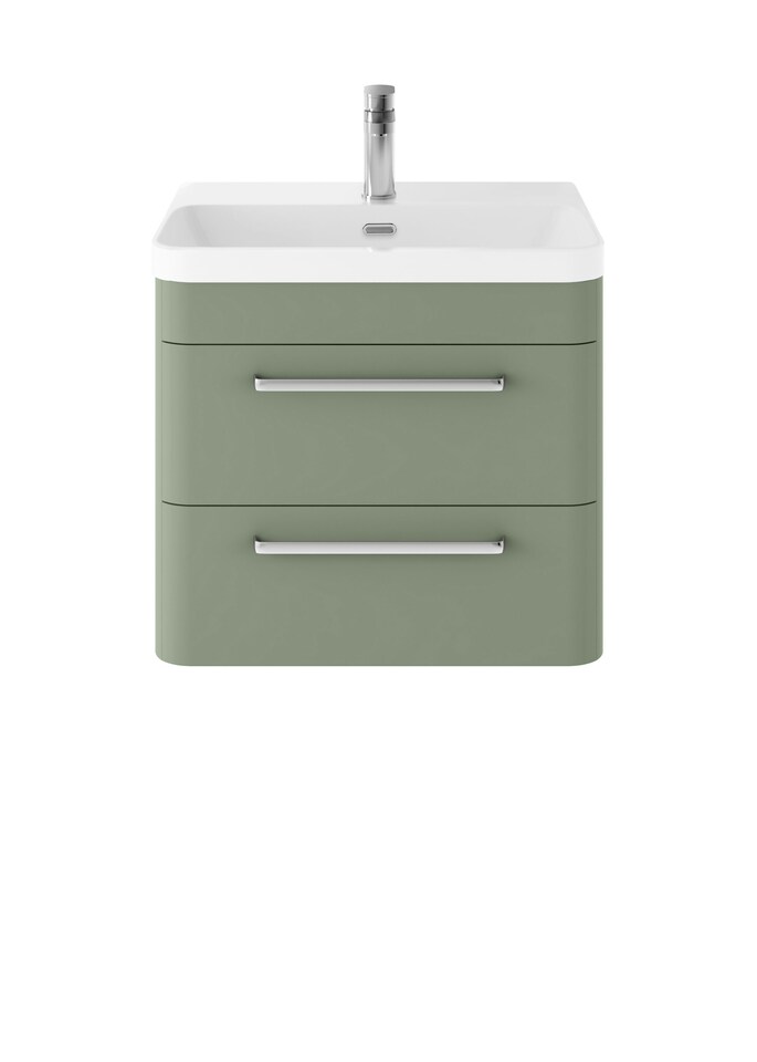 image 1 of Balterley Wall Hung 2 Drawer Vanity Unit with Thin Edge Ceramic Basin | Green | Fern Green | 562 x 607 x 460mm