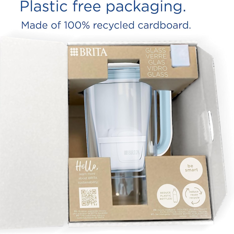 image 1 of BRITA Glass Water Filter Jug Light Blue (2.5L) with 1x MAXTRA PRO All-in-1 Water Filter Cartridge