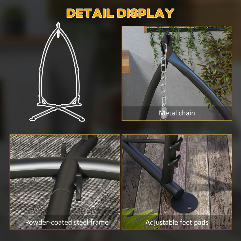 image 1 of Outsunny Hammock Chair Stand Metal Frame Hammock Stand Only with Chian, Black