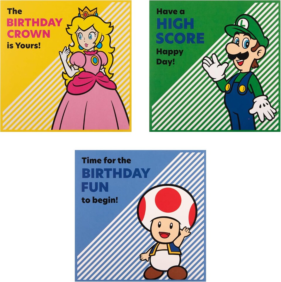 image 1 of Super Mario Bros Pack of 10 in 5 Designs Birthday Cards
