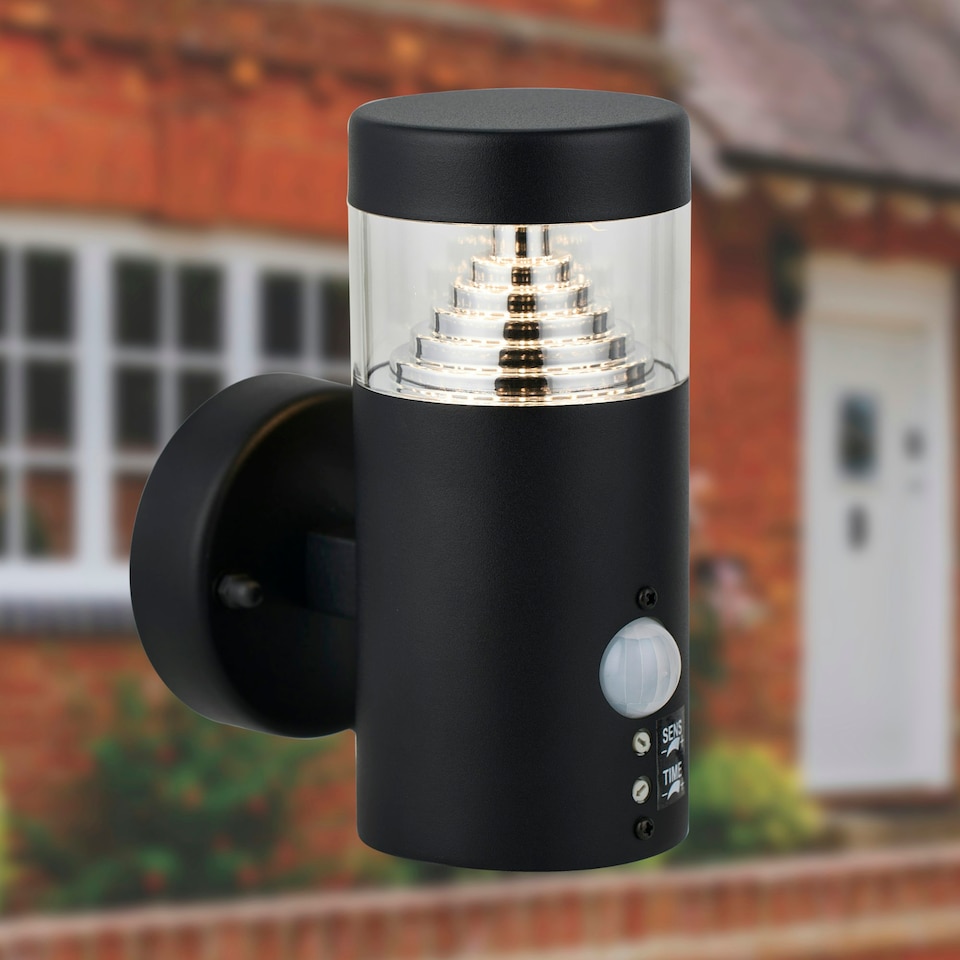 image 1 of Pyramid - Black LED Outdoor Motion Sensor Wall Light Black | Clear