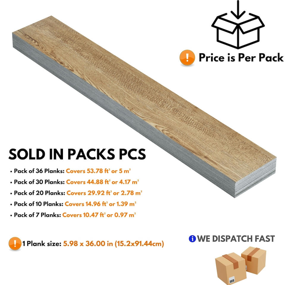 image 1 of NOVECRAFTO Self Adhesive Vinyl Floor Planks – Peel & Stick Flooring – Honey Oak Timber Touch Effect – Easy DIY Installation – Durable & Waterproof Tiles Brown | 1.39 sqm