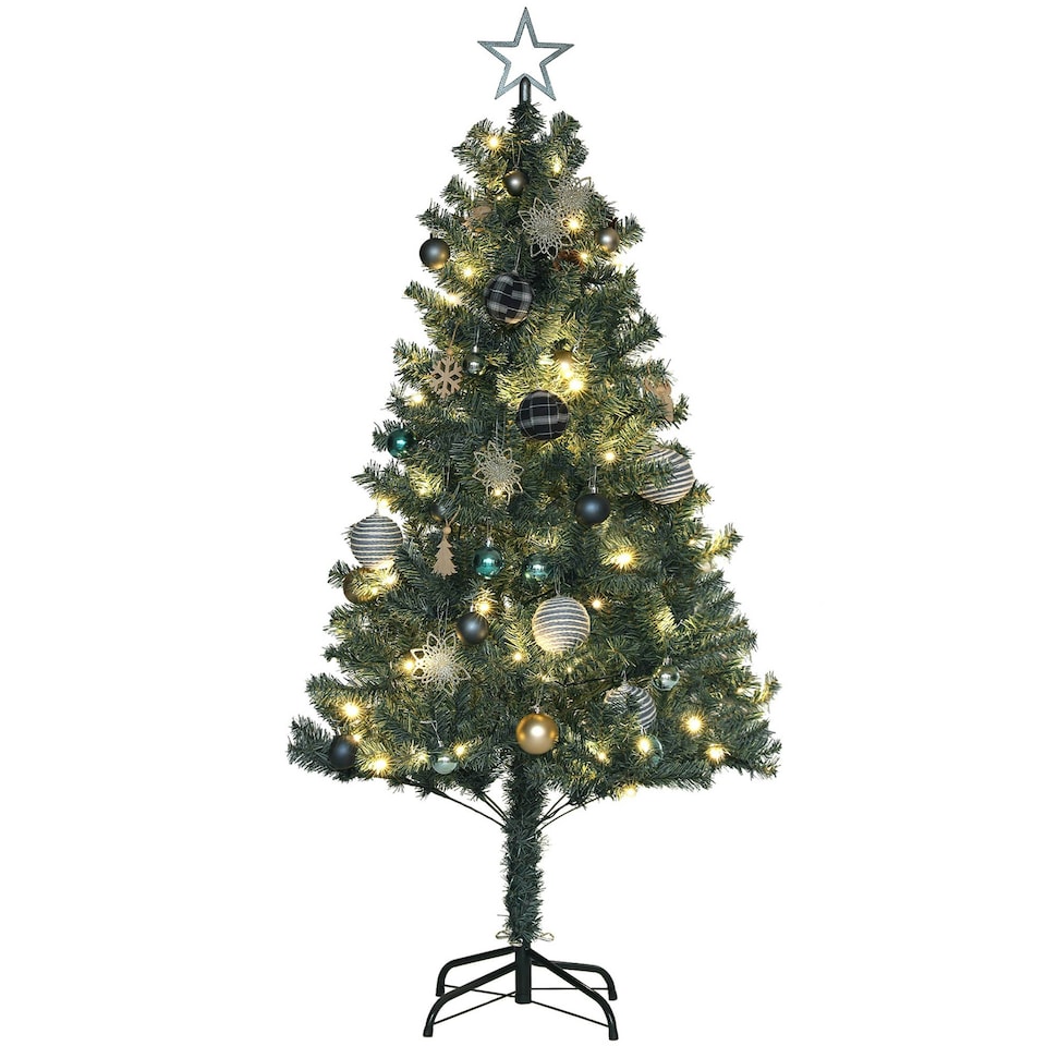 image 1 of HOMCOM 5ft Artificial Christmas Tree with LED Lights and Blue Decorations