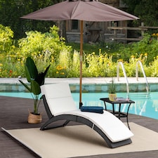 Outsunny Outdoor Foldable PE Rattan Sun Lounger with Soft Padded Cushion, Ergonomic Curved Design Sun Bed for Balcony, Garden, Black