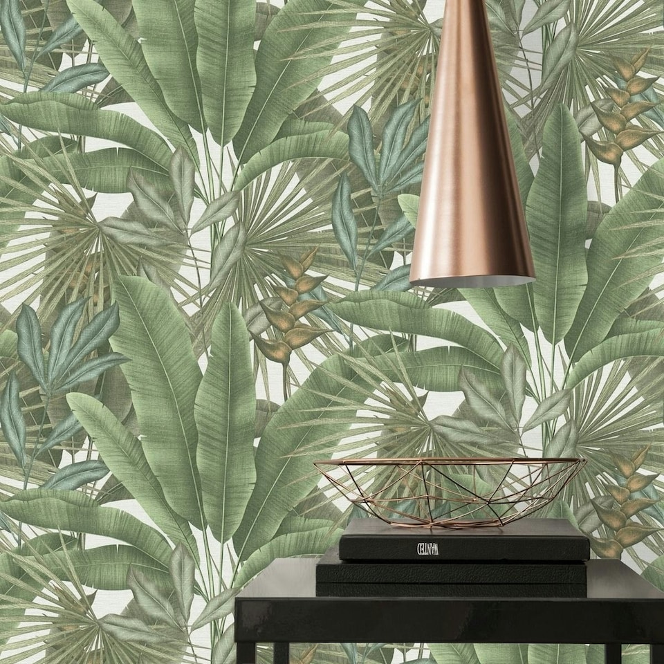 image 1 of AS Creation Exotic Jungle Heavyweight Vinyl Textured Wallpaper - Green - 10m x 0.5m | Green