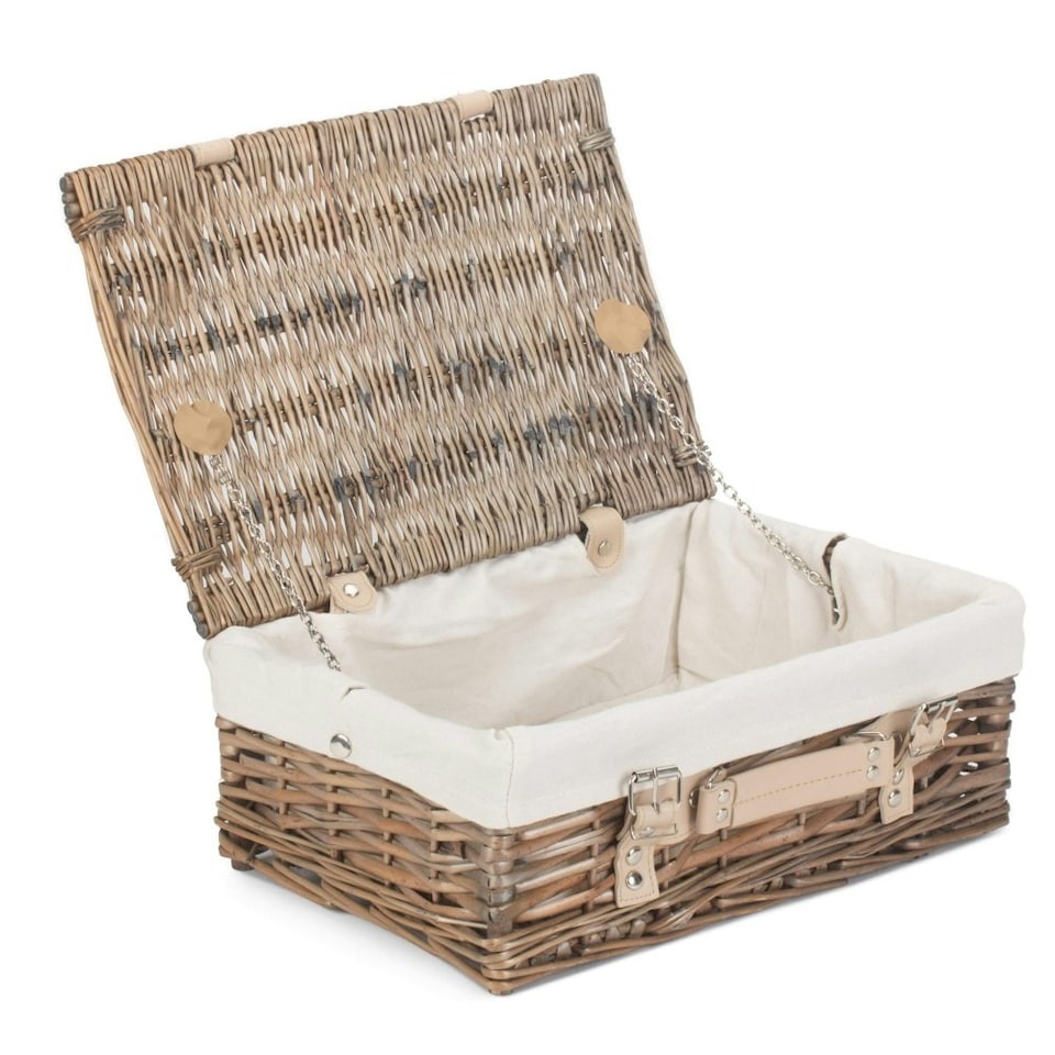image 1 of 35cm Antique White Wash Split Willow Wicker Picnic Basket with Lining White | White | One Size