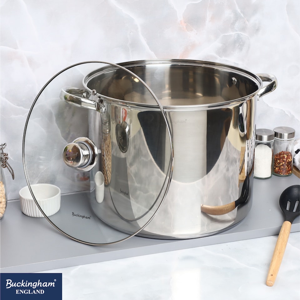 image 1 of Buckingham Deep Stock Pot Stainless Steel with Glass Lid 30 cm , 16.5 Litre