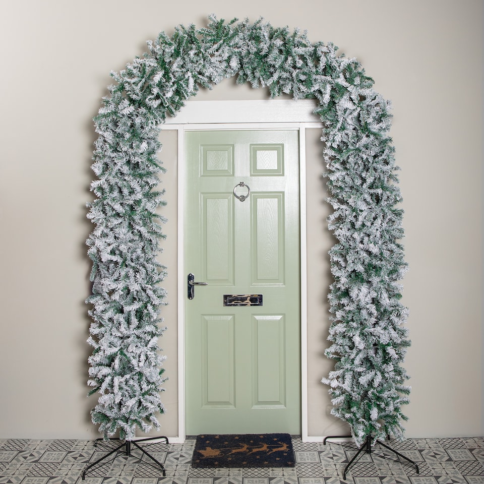 image 1 of 8ft (2.55m) Samuel Alexander Single Door Snow Flocked Christmas Tree Arch with 2000 Tips